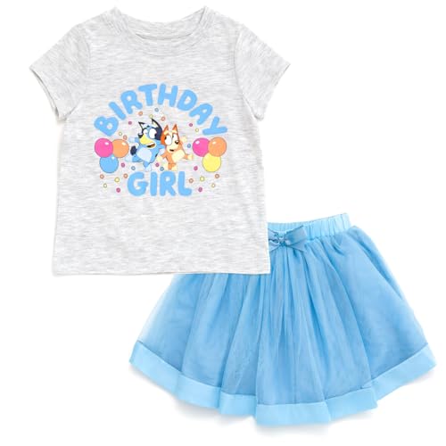 Bluey Floral Birthday T-Shirt and Mesh Tulle Skirt Outfit Set Inf...