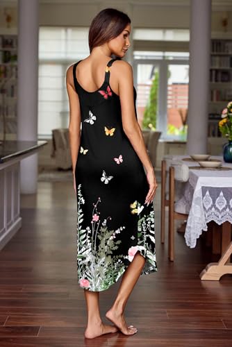Image of Ekouaer Women's Sleeveless Nightgown Long Nightgowns for Women Full Slip Soft Nightshirt Wide Strap Sleepwear Lounge Dresses