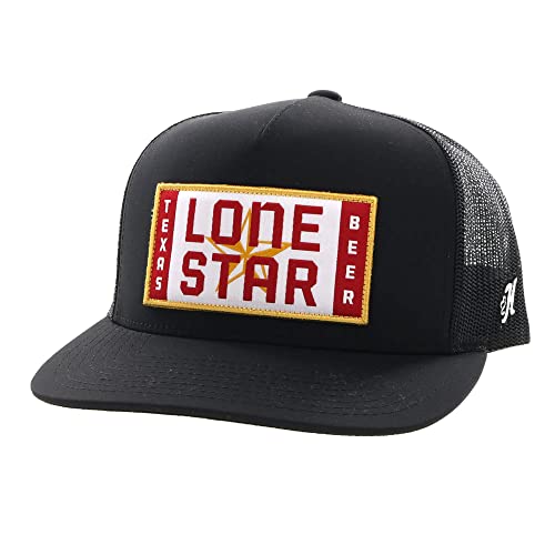 Image of HOOEY Lone Star Beer Patch Trucker Hat for Men, Adjustable Snapback Mesh Baseball Cap, 5-Panel Western Work Hat