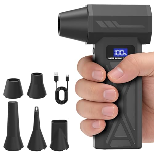 Biftrew Compressed Air Duster with 5 Nozzles 150000RPM Air Duster with LED Light & Display 4-Gear Adjustable Compressed Air Cleaner for PC/Car Rechargeable Mini Dust Blower Electric Dust Fan