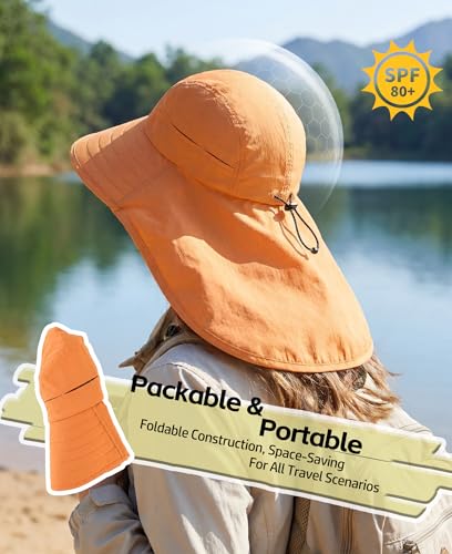 Image of Home Prefer UPF 80+ Sun Hat for Men Women Wide Brim Sun Hat with Neck Flap Summer Beach UV Protection Gardening Fishing Hat