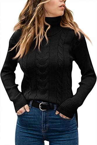 Image of Langwyqu Womens' Turtleneck Long Sleeve Cable Knit Sweaters