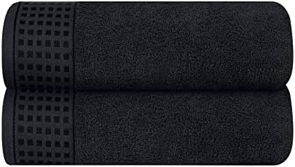 GLAMBURG 100% Cotton 2 Pack Oversized Bath Towel Set 28x55 Inches, Ultra Soft Highly Absorbant Compact Quickdry & Lightweight Large Bath Towels, Ideal for Gym Travel Camp Pool - Black