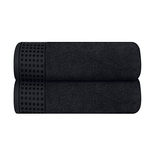 GLAMBURG 100% Cotton 2 Pack Oversized Bath Towel Set 28×55 Inches, Ultra Soft Highly Absorbant Compact Quickdry & Lightweight Large Bath Towels, Ideal for Gym Travel Camp Pool – Black