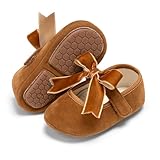 PHIRAMIN Baby Girls Brown Suede Mary Jane Flats - 6-9 Months Infant,Babies Walking Shoes Soft Rubber Sole Princess Wedding