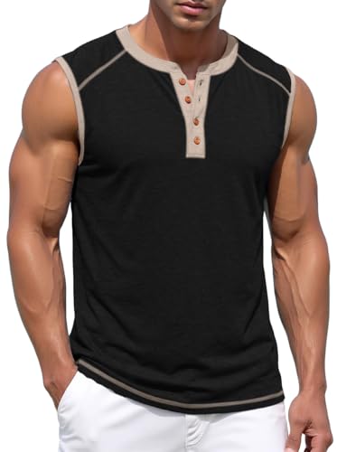 Sailwind Mens Casual Tank Top Henley Sleeveless Shirt Summer Athletic Gym Muscle Tee Black