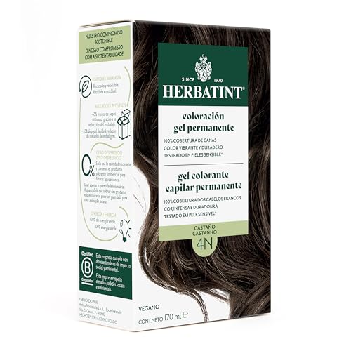 Herbatint Coloración Gel Permanente para Cabello 4N Castaño - 170 ml | Sin Amoniaco, 100% Cobertura de Canas | para Pieles Sensibles, con 8 Extractos Naturales Bio Herbatint Coloración Gel Permanente para Cabello 4N Castaño - 170 ml | Sin Amoniaco, 100% Cobertura de Canas | para Pieles Sensibles, con 8 Extractos Naturales Bio