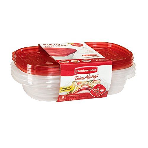 Rubbermaid TakeAlongs Rectangle Food Storage Container, 4 Cup, Tint Chili, 3 Count
