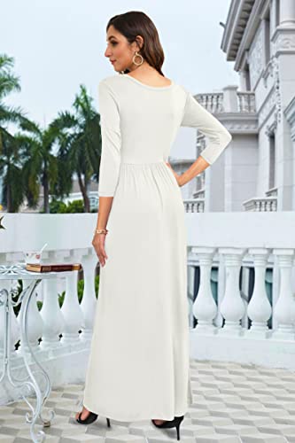 Image of WNEEDU Women's 3 /4 Sleeve Casual Loose Long Maxi Dresses with Pocket