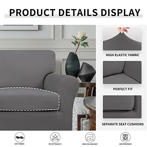 Image of Easy-Going 2 Pieces Stretch Sofa Slipcover for Armchair Washable | Spandex Soft Fitted Sofa Couch Cover for Living Room Washable Furniture Protector with Bottom Kids Pet Light Gray
