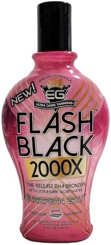 European Gold Flash Black 2000X Indoor Tanning Lotion with Advanced Time-Release DHA Bronzers, Skin Conditioning Complex, and Ultra-Dark Color Enhancers โ 12 oz Bottle