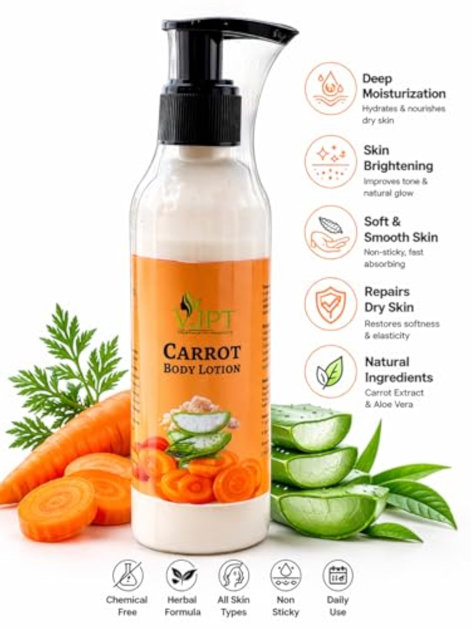 Carrot Body Lotion with Aloe Vera, Deep Moisturizing Care