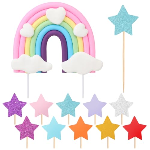 Zeyiyer XE00147829_H66AKZC1 Rainbow Cake Topper And 20Pcs Colorful Star Cake Toppers cover