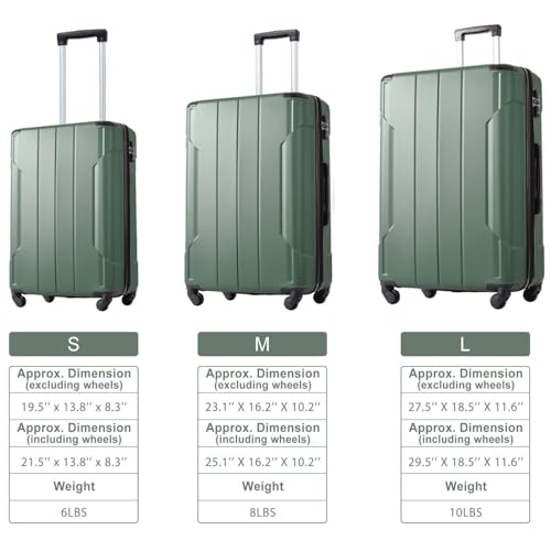 Altillo Luggage Sets 3 Piece PC+ABS Lightweight Hardside Luggage Sets with Double Spinner Wheels TSA Lock Hardshell Suitcase Set, 3-Piece Set (20/24/28) (Green)2