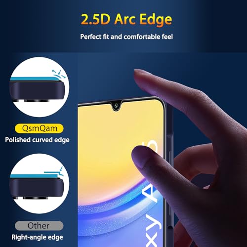 QsmQam 3 Pack Screen Protector for Samsung Galaxy A15 5G + 3 Pack Camera Lens Protector, Ultra HD Tempered Glass, 9H Hardness, Anti Scratch, Easy Installation