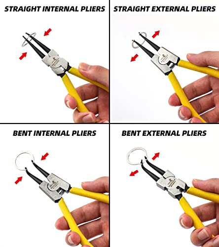 Difflife 7-Inch Snap Ring Pliers Set Heavy Duty Internal/External Circlip Pliers Kit With Straight/Bent Jaw Cr-V Steel For Ring Remover Retaining C Clip Pliers With Storage Bag 4-Piece #TOP2