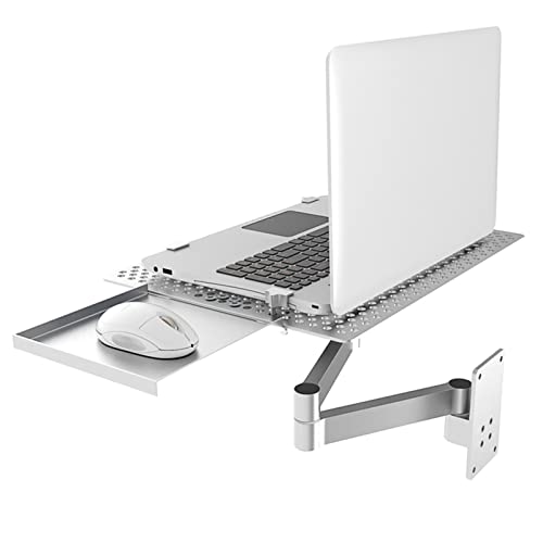 Supporto per laptop a parete con vassoio del mouse, supporto in alluminio regolabile per scrivania, supporto per notebook pieghevole a 360 supporti fino a 8 kg, soluzione ergonomica per lo spazio di l