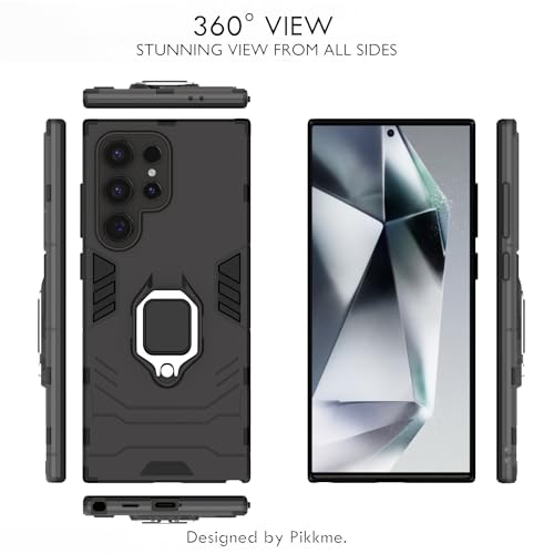Image of Pikkme Samsung Galaxy S24 Ultra 5G Back Cover | D5 Tough Armor Bumper | 360 Protection Case | Ring Holder Stand Case for Samsung Galaxy S24 Ultra 5G (Black)