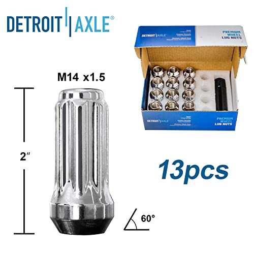 Image of Detroit Axle - Front Brake Kit for Silverado Sierra 1500 Yukon Escalade Drilled & Slotted Brake Rotors Ceramic Brake Pads + 24pc Lug Nuts w /keys Replacement - 30pc Set