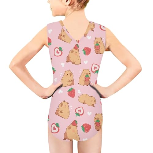 Image of Girls Cartoon Pattern One-Piece Swimsuits Sport Racer Swimwear Beach Bathing Suit, Size 5-14