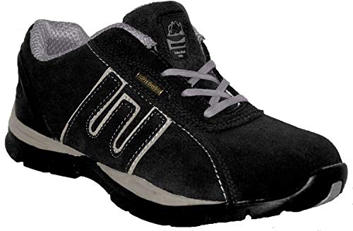 GR86 Zapatillas Deportivas de Cuero con Puntera de Acero para Hombre con Cordones - Cuero, 44, Negro/Gris