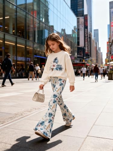 Image of Girls 2 Piece Outfits Long Sleeve Butterfly Sweatshirt & Flared Pants Fall Clothing Set Size 7-12 Years