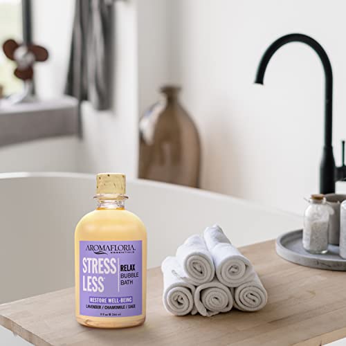 Aromafloria Aromatherapy Stress Less Relaxing Bubble Bath - Lavender, Chamomile, Sage Oil Essential Blend - Foaming & Soothing Bath Bubbles For Men & Women - Improve Mood & Sleep 9 Fl Oz Bottle #TOP2