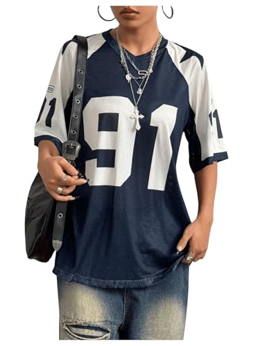 SOLY HUX Women's Jersey Shirts Number Graphic V Neck Half Sleeve T