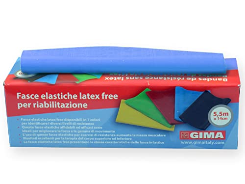 GIMA - Widerstandsband/Gummiband für Die Rehabilitation, Farbe Blau, Widerstandsstufe Stark, Größe 5, m x 14 cm x 0, 25 mm, latexfrei