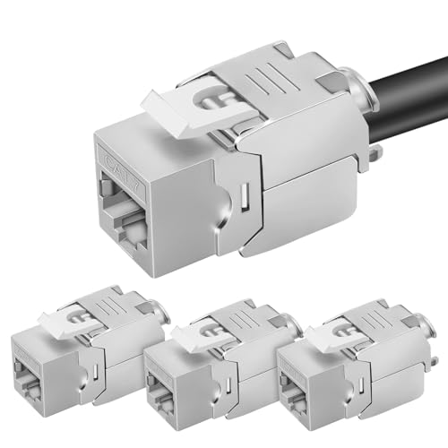 4x CAT 7 Keystone RJ45 Modul Buchse LAN Kabel 10 Gbit/s bis 1000 MHz AWG 22-24 werkzeuglos LSA vollgeschirmt STP Einbaubuchse RJ45 Buchse Schneidklemme für Patchpanel und Netzwerkdose