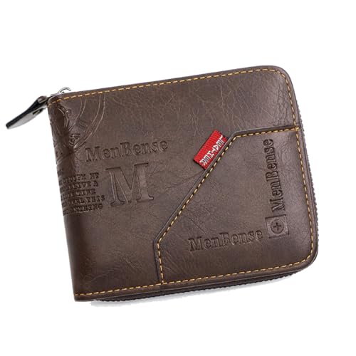 Carteras para Hombre con Monedero. Billeteras para Hombre con Tarjetero. Cuero PU Billetera Pequeña de Caballero con Cierre Cremallera. (Cuero PU, Marron Oscuro)