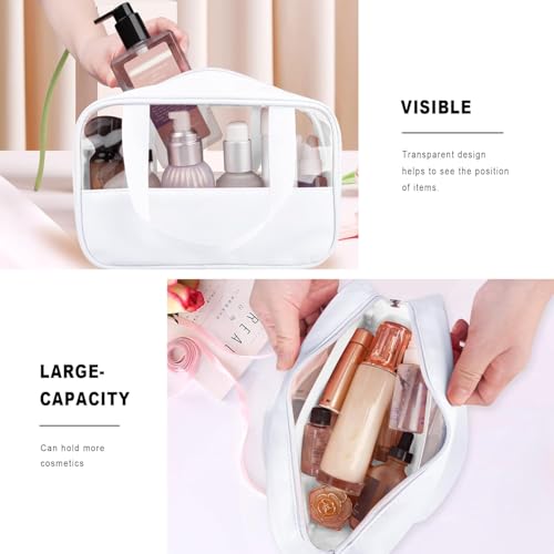 Image of KBS Toiletry Kit Cosmetic Makeup Storage Organizer Clear Styilish Wash Bag Pouch Set of 3 for Travel Luggage Transparent with Metal Zipper Gift for Men Women Girls (Cream)