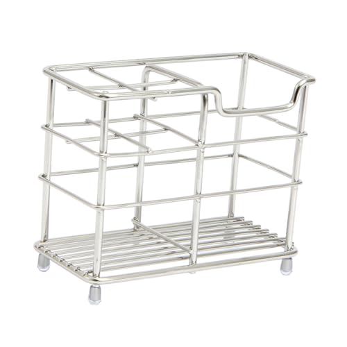 TEHAUX 通気性良好で水切り設計のステンレス製バスルームラック 歯ブラシと歯磨き粉収納スタンド 独立収納で清潔維持し省スペース整理可