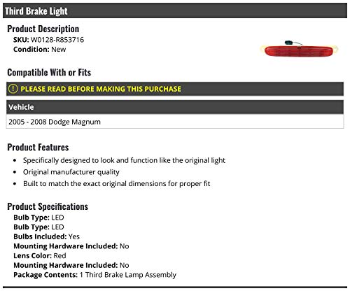 Marketplace Auto Parts 3rd Third Brake Light Lens - Compatible with 2005-2008 Dodge Magnum