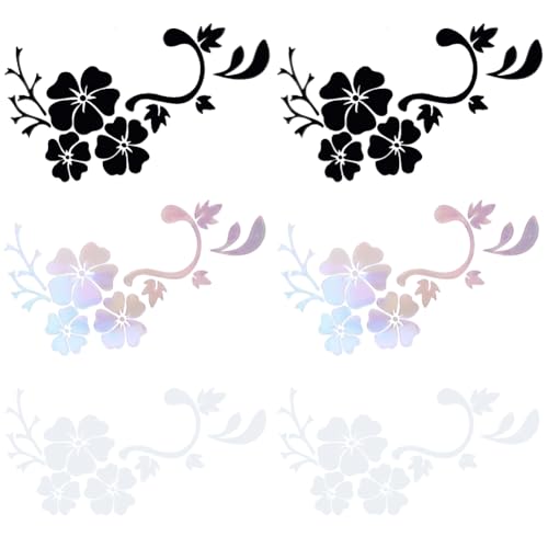 GORGECRAFT 12pz Calcomanías Florales de Vid 3 Colores Flores de Hibisco Pegatinas para Coche Pegatinas Reflectantes Láser Impermeables Decoración Exterior Automotriz para SUV Camiones Motocicletas