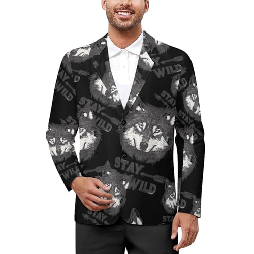 Stay Wild Wolf Adventure Mens Blazer Casual Two Button Lapel Suits Jacket Lightweight Business Coats