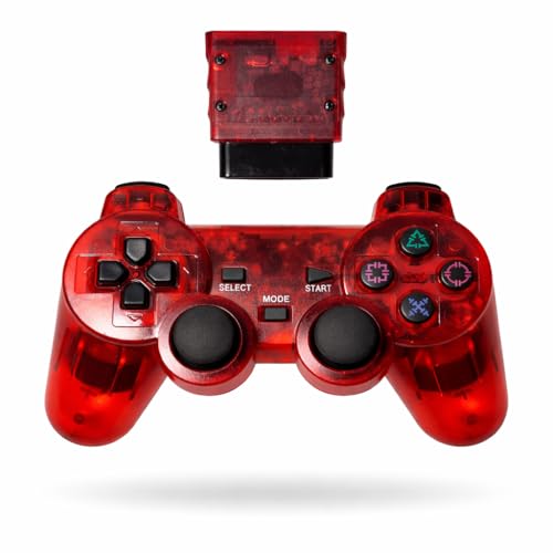 edgivet Mando Inalámbrico 2.4G Compatible con PS2, Controller con Vibración y Receptor Incluido, Doble Joystick Analógico, Gamepad Gaming Negro (rojo)