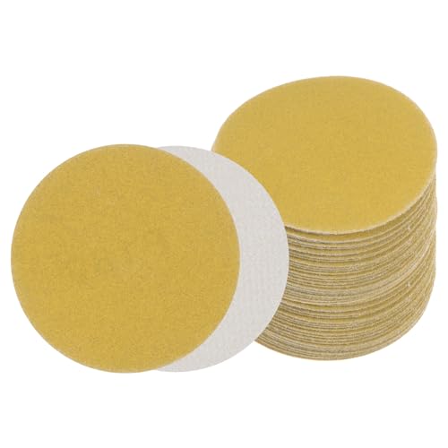 Kozelo 50pcs No Hole Sanding Discs- [ 3 Inch 180 Grit ] Round Hook and Loop Grip Sanding Pads Sheet Sandpaper for Automotive Woodworking Metal Polishing| Gold, Aluminum Oxide