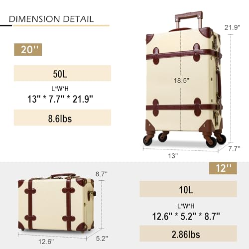 Apelila 2 Piece Vintage Luggage Set PU Leather Luggage with Spinner Wheels, Lightweight Suitcase for Travel( 20"+12")