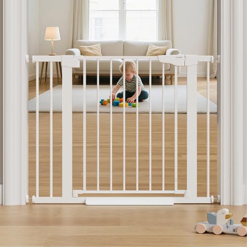 Image of Cumbor 29.7-40.6" Baby Gate for Stairs, Mom's Choice Awards Winner-Dog Gate for Doorways, Pressure Mounted Auto-Close Pet Gates for Dogs Indoor, Safety Child Gate with Easy Walk Thru Door, White
