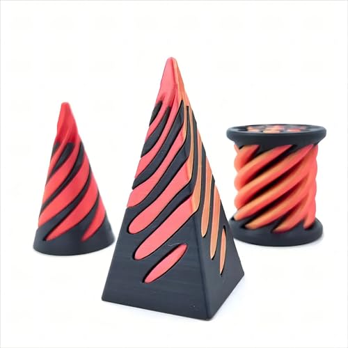 Impossible Cone (3PCS), 3D-Druck Spiral Cone Fidget Toy, Pyramid Spirale Spielzeug Passthrough Sculpture, Skulptur Stress Relief Desktop Dekorationen Spielzeug für Kinder Erwachsene Geschenk (Red)
