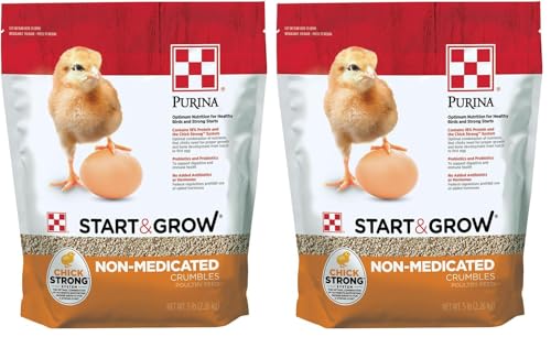 Purina Start and Grow | Non-Medicated Chick Feed Crumbles | Nutritionally Complete - 5 Pound (5 lb) Bag (Pack of 2)