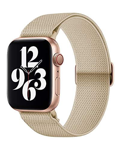 Image of AMANECER Stretchy Nylon Bands Compatible with Apple Watch Series 11 /10 /9 /8 /7 /6 /5 /4 SE 3 /2 /1, Adjustable Braided Elastic Sport Loop Rugged Straps for iWatch Women Men (Nude Dark Beige, 38 /40 /41 /42MM)