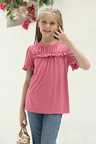 Image of Haloumoning Girls Crew Neck T Shirts Peplum Babydoll Tops Tees 4-15 Years | Girls T-Shirts, Casual Loose Tunic Tops, Cute Ruffle T Shirts, Short Sleeve Shirts, Long Sleeve Blouse