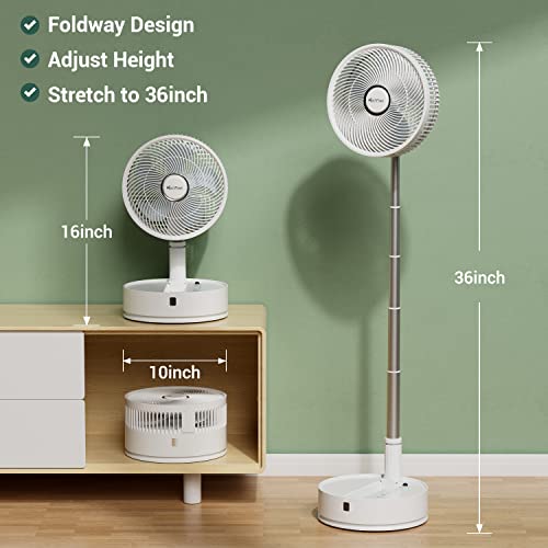 Marchpower Oscillating Foldable Standing Fan 10" Recharger 7200Mah Battery Operated Portable Pedestal Fan With Remote Control Quiet 5-Speed Foldaway Collapsible Telescopic Fan For Home Travel Camping #TOP4