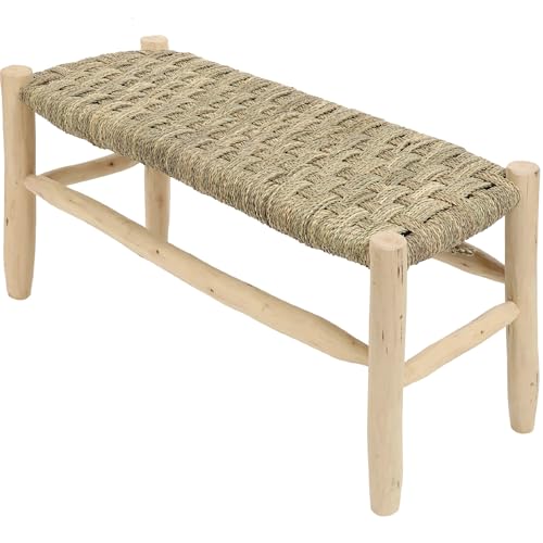 Bohome Living - Banc en Bois Massif, Tressage Corde Naturel, Fait Main (Tressage croisé, 80cm)
