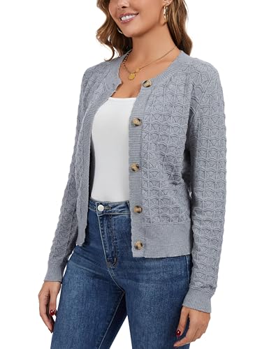 Image of Women's Long Sleeve Cropped Knitted Sweater Cardigan Button Down Open Front Knitted Shrug Sweaters