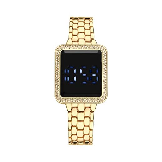 La pantalla LED de moda toca los relojes electrónicos de las mujeres con pantalla grande relojes de lujo diamantes relojes de pulsera baratos, dorado, talla única, Pulsera