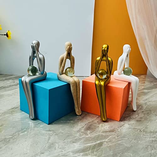 Rirpuae Sandstone Thinker Statue Sculpture Home Decor, 4 Pcs Resin Modern Bookshelf Display Figurines Set For Living Room Decorations, Abstract Sitting Accents For Office Shelf Table Desk,Sandstone #TOP5
