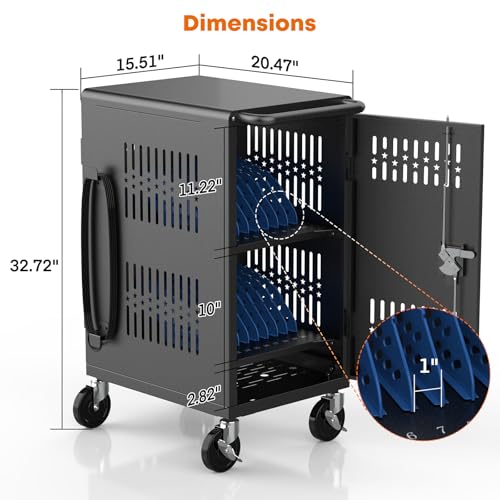 Image of Pre-Assembled American Style Heavy-Duty 20 Bay Laptop Charging Cart for School Classroom Storing and Charging 20 Chromebook, Laptop, and Tablet